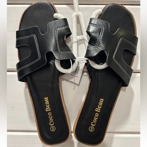 Coco Beau Sandals. Black with white stitching. New with tags. Size 9.